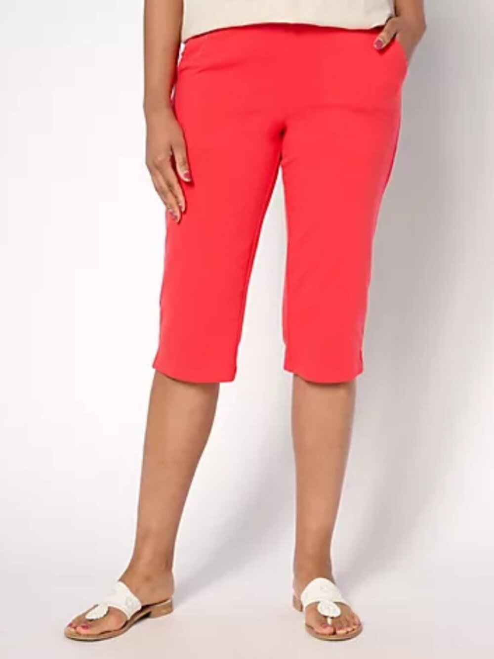 Denim & Co. Petite Duo Stretch Skimmer with Pockets, RED Sz PL a683903
